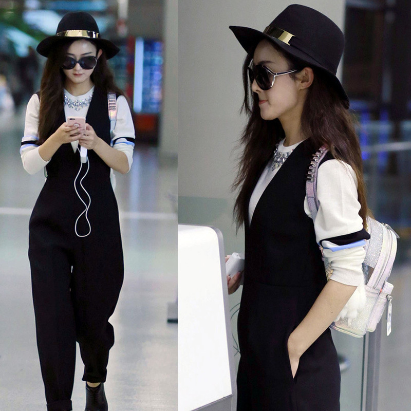 赵丽颖阔腿连体裤,赵丽颖穿吊带阔腿连体裤