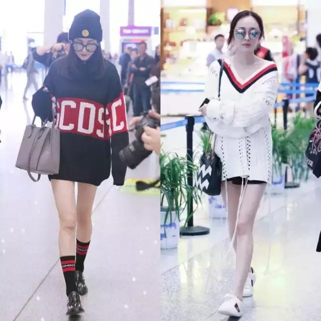 杨紫街拍和杨幂撞衫,街拍女王杨幂最新机场造型