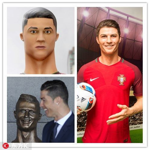 c罗蜡像在纽约时代广场揭幕,c罗雕像蜡像效果图