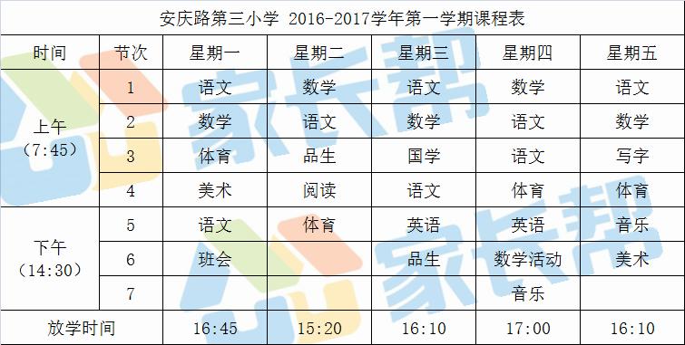 合肥小学1年级课程,合肥市第一中学课程表