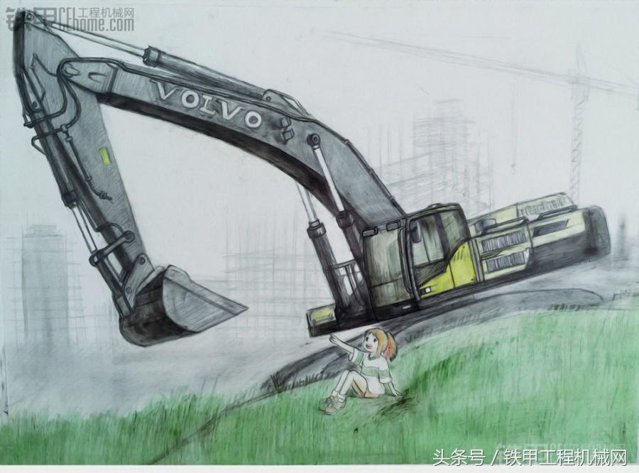 大学生酷爱画挖掘机作品让人震撼！