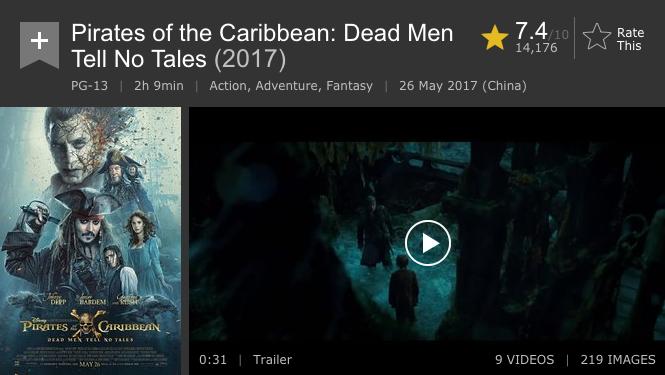 影评人《加勒比海盗5》评分5.9，网友：专业评审不过键盘侠