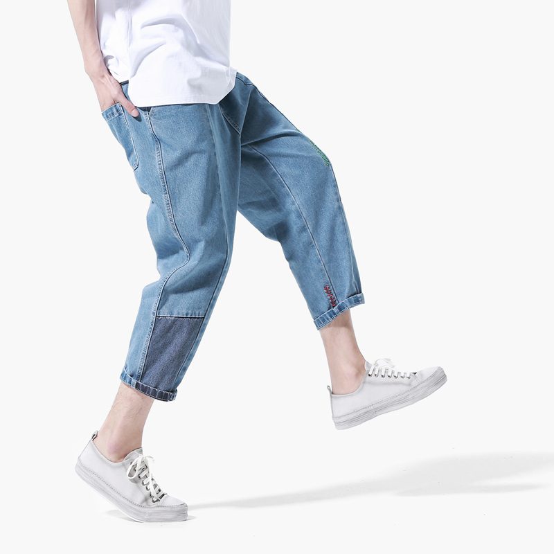 男士夏季宽松透气阔腿牛仔裤,男士夏季浅色牛仔裤搭什么短袖