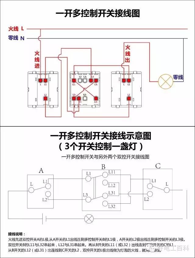 电工接线方法单开双控三控,三开一个双控两个单控接线视频
