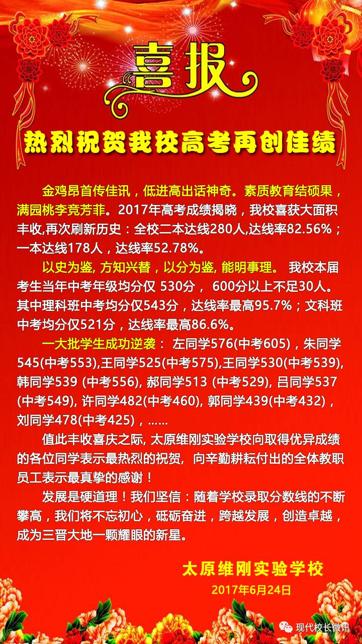 「喜报」太原维刚实验学校2017中高考成绩再获丰收!