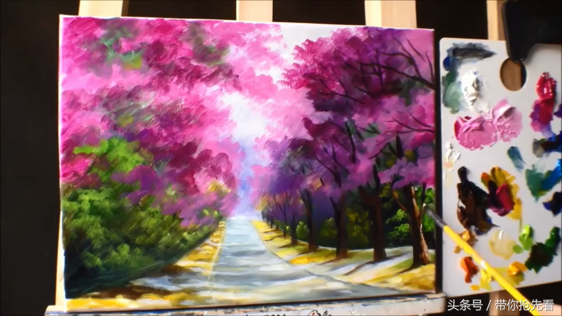 丙烯颜料画樱花树教程视频,丙烯颜料樱花的画法