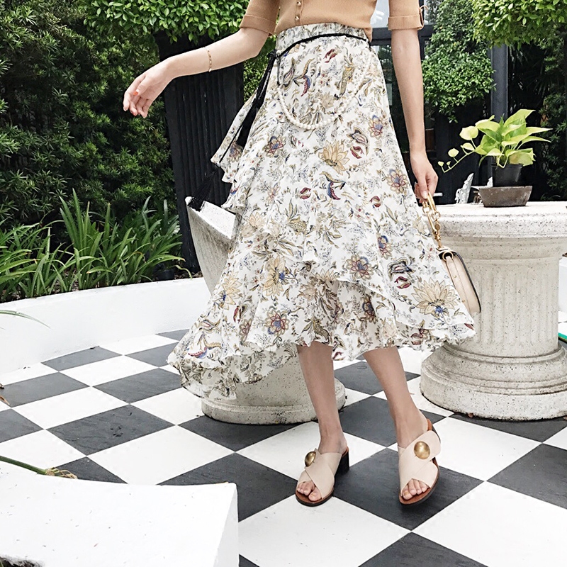 高腰西装荷叶边中长款半身裙大码,高腰金属别针包臀荷叶边半身裙