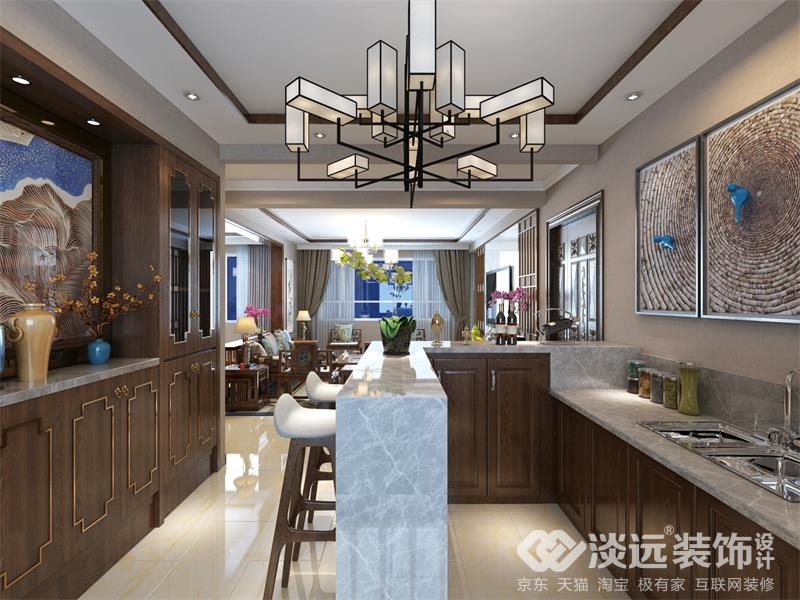 淡远装饰设计,丹阳125平米中式装修风格效果图