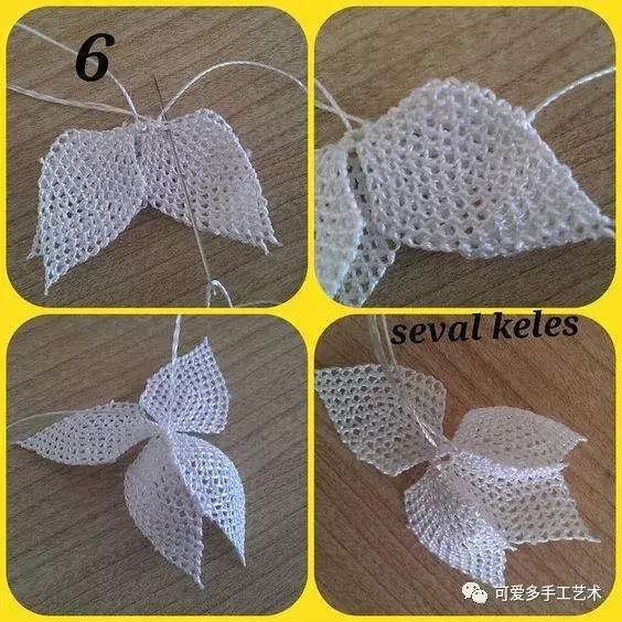 只是用针穿上了线不断绕圈打结，做出来的仿真花竟然比钩的还好看