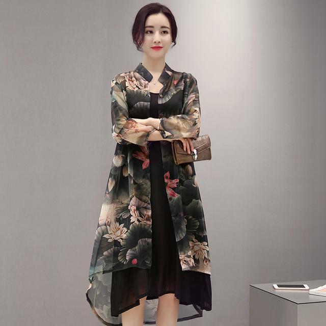 夏季大码雪纺开衫防晒长款,雪纺短袖气质开衫洋气款