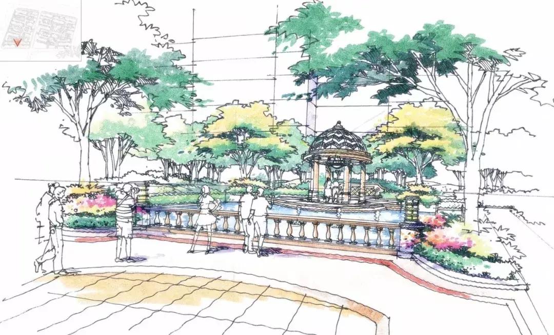 手绘效果图设计详解,干货五幅景观手绘效果图步骤图解