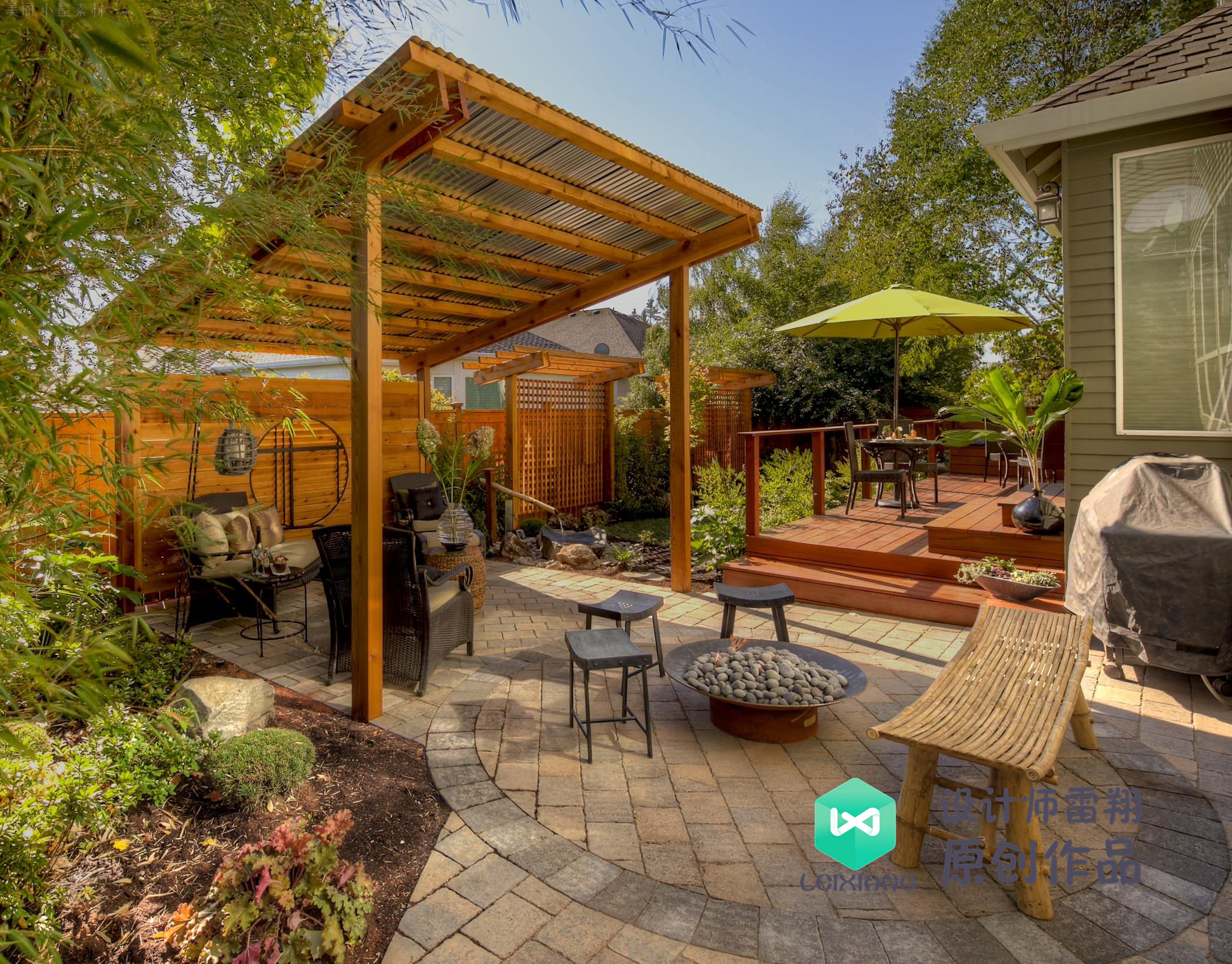 庭院防腐木颜色搭配效果图,庭院怎么铺装防腐木