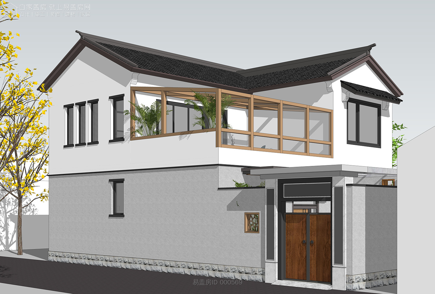 二层农村别墅带阳光房现代简约,农村二层带阳光房别墅效果图