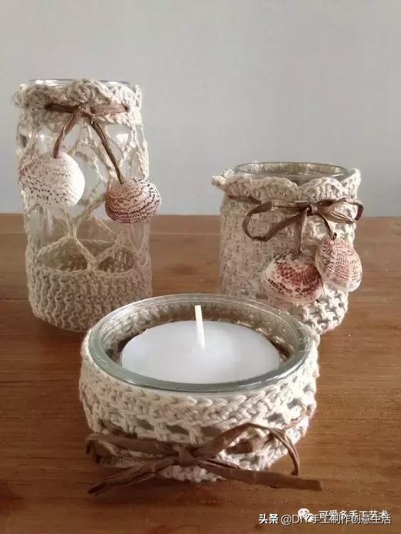 旧瓶子改花瓶套的钩法,旧玻璃瓶编织教程