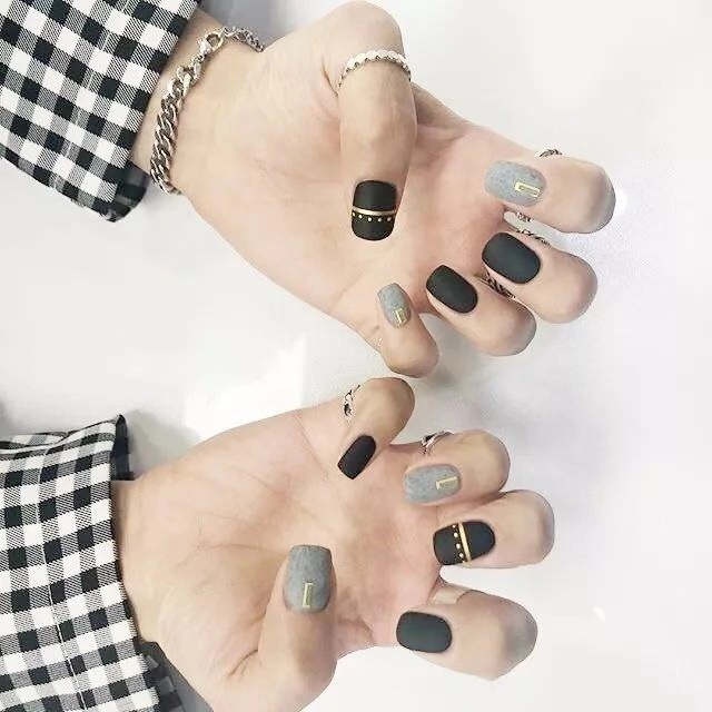 奶油皮纹法式格纹美甲教程,皮草胶美甲款式图案