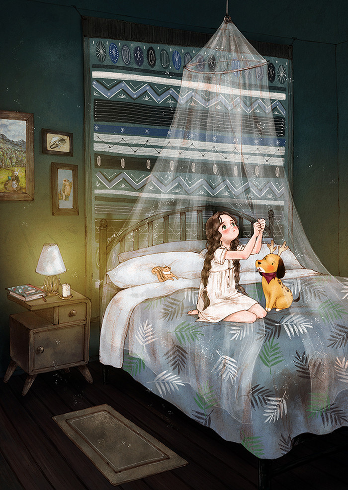 韩国插画师森林女孩日记图文,水彩插画森林女孩日记