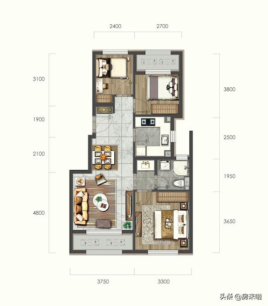 中海长安云尚样板间,北京中海长安云尚88平方户型图