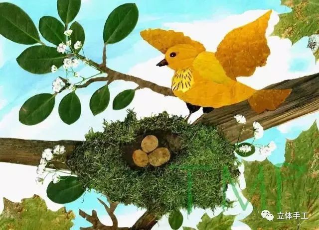 落叶拼贴画图片大全,落叶和花草拼贴画