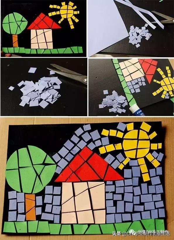 用圆纸片手工制作圣诞贴画,奇妙的纸片贴画手工