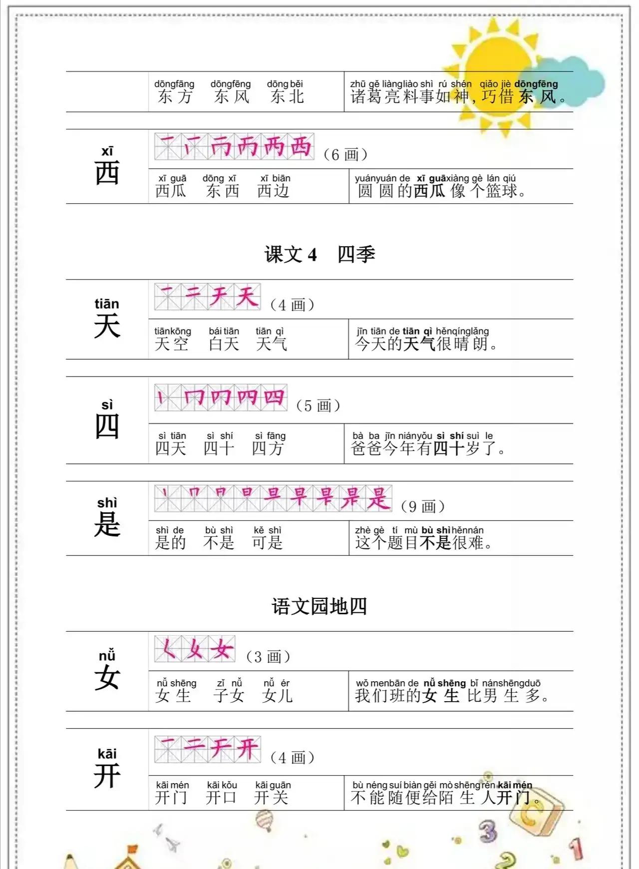 一年级语文上册知识点归纳总结,一年级语文上册生字表