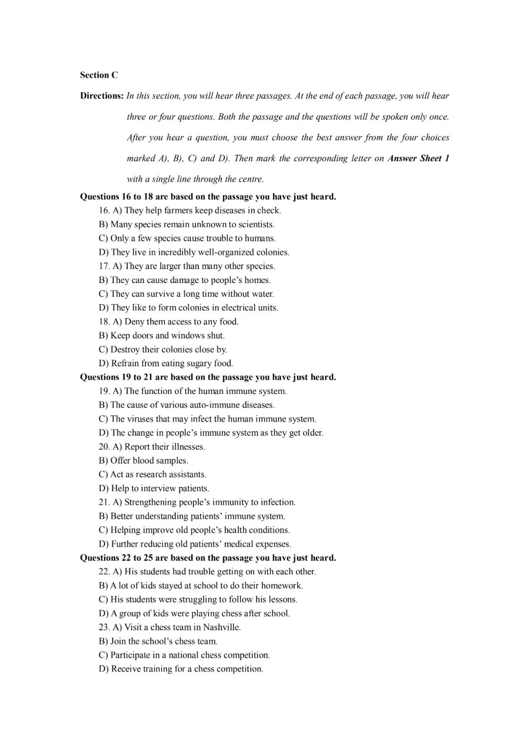 2019年6月卷三英语四级真题,2019年6月英语四级真题及答案汇总