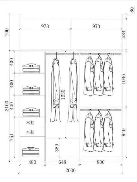定制衣柜尺寸及内部设计尺寸不符,主卧衣柜内部结构图尺寸