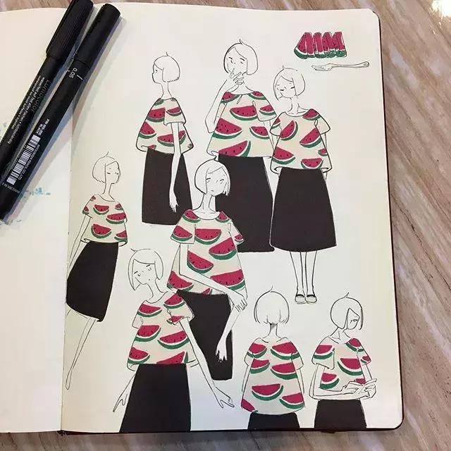 日本小姐姐画画素描,日本小姐姐一组插画