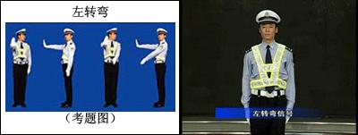 交警左转弯信号手势示范图解,科目二交警手势图解