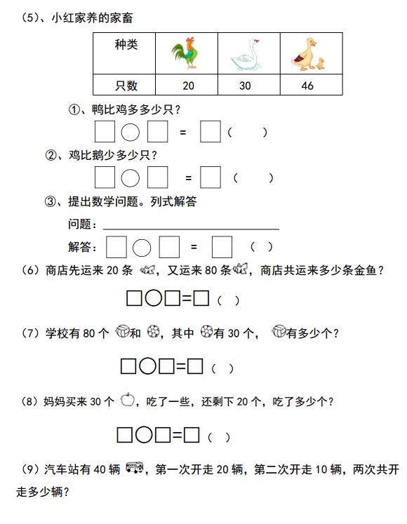 一年级数学下册口算题20以内100道,一年级下册100道应用题简单的