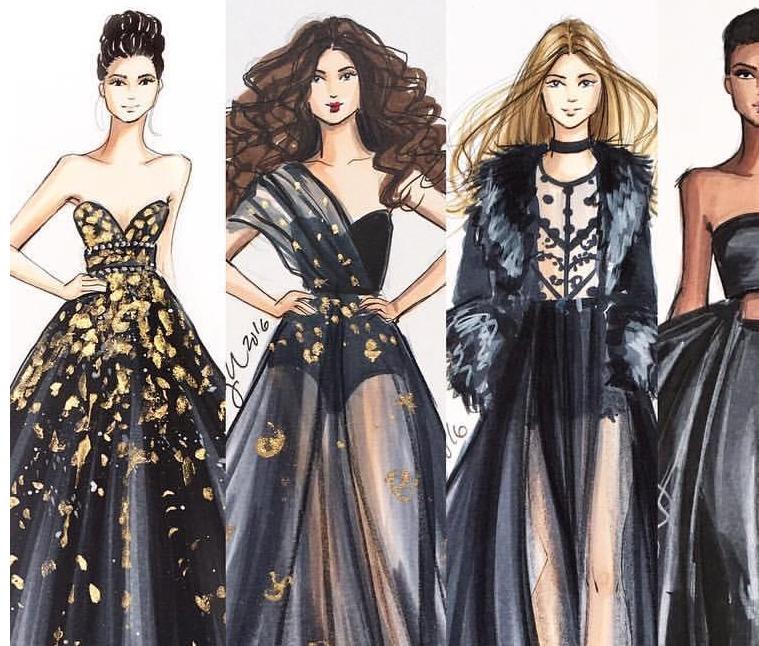 插画手绘人物服装搭配,水彩服装设计画法