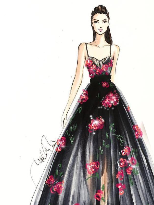 插画手绘人物服装搭配,水彩服装设计画法