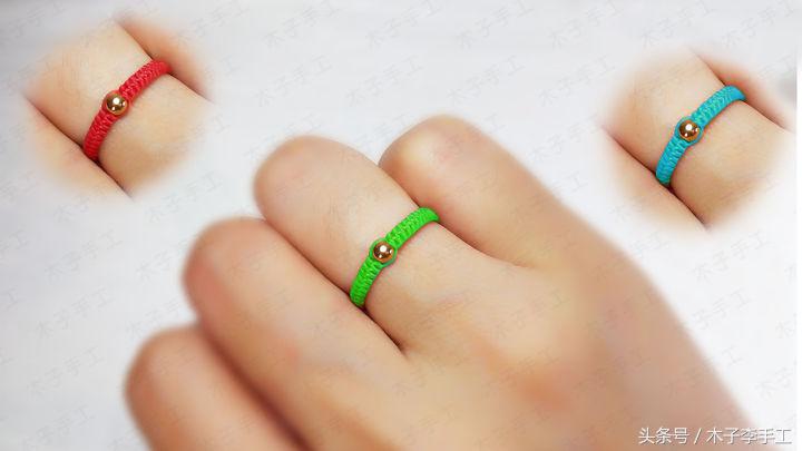 diy红绳戒指教程慢动作,红绳小银珠子戒指简单