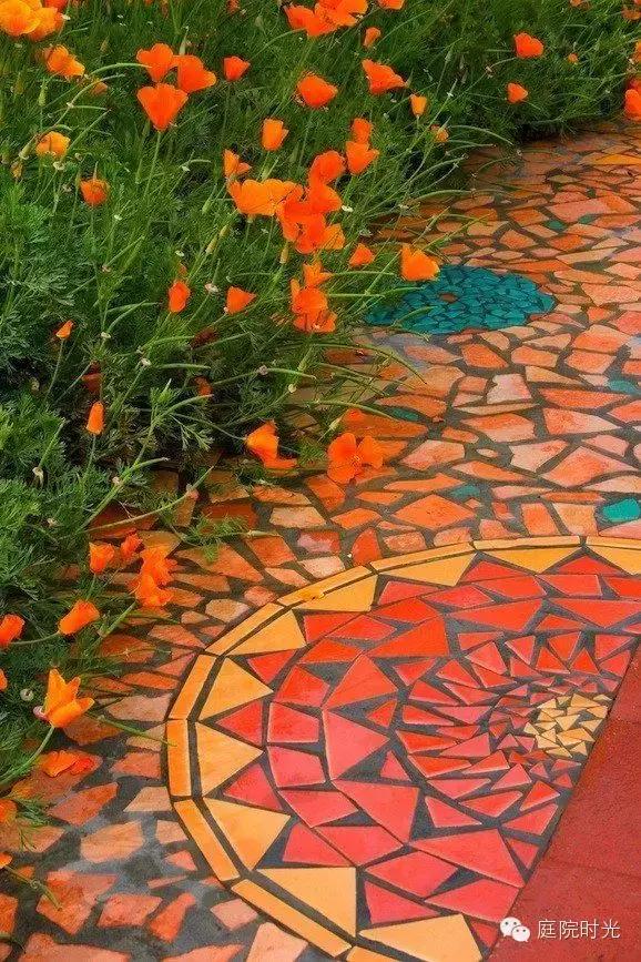 庭院小路台阶铺装效果图,马赛克庭院铺装