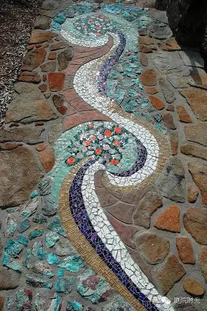 庭院小路台阶铺装效果图,马赛克庭院铺装