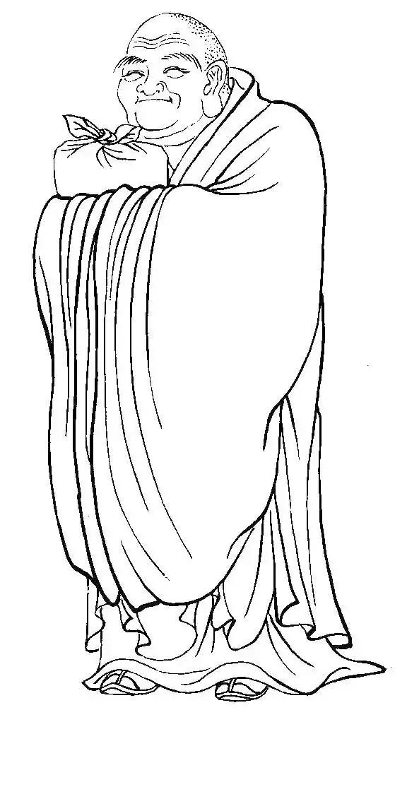 罗汉白描画稿,小写意罗汉图白描