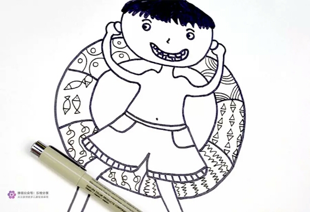 夏日儿童创意绘画,幼儿绘画创意作品游泳