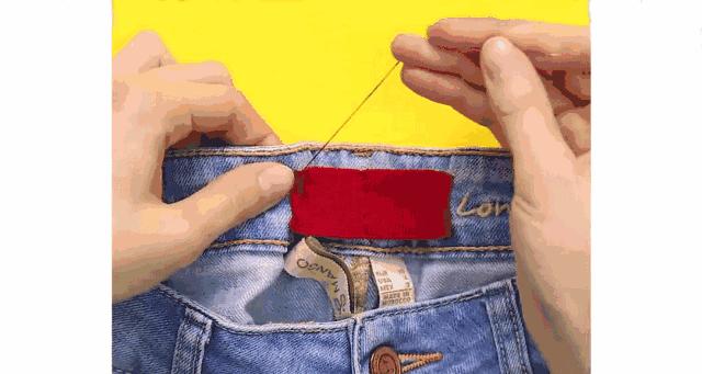 不用剪刀就能把裤腰变小的方法,不用钱改裤脚