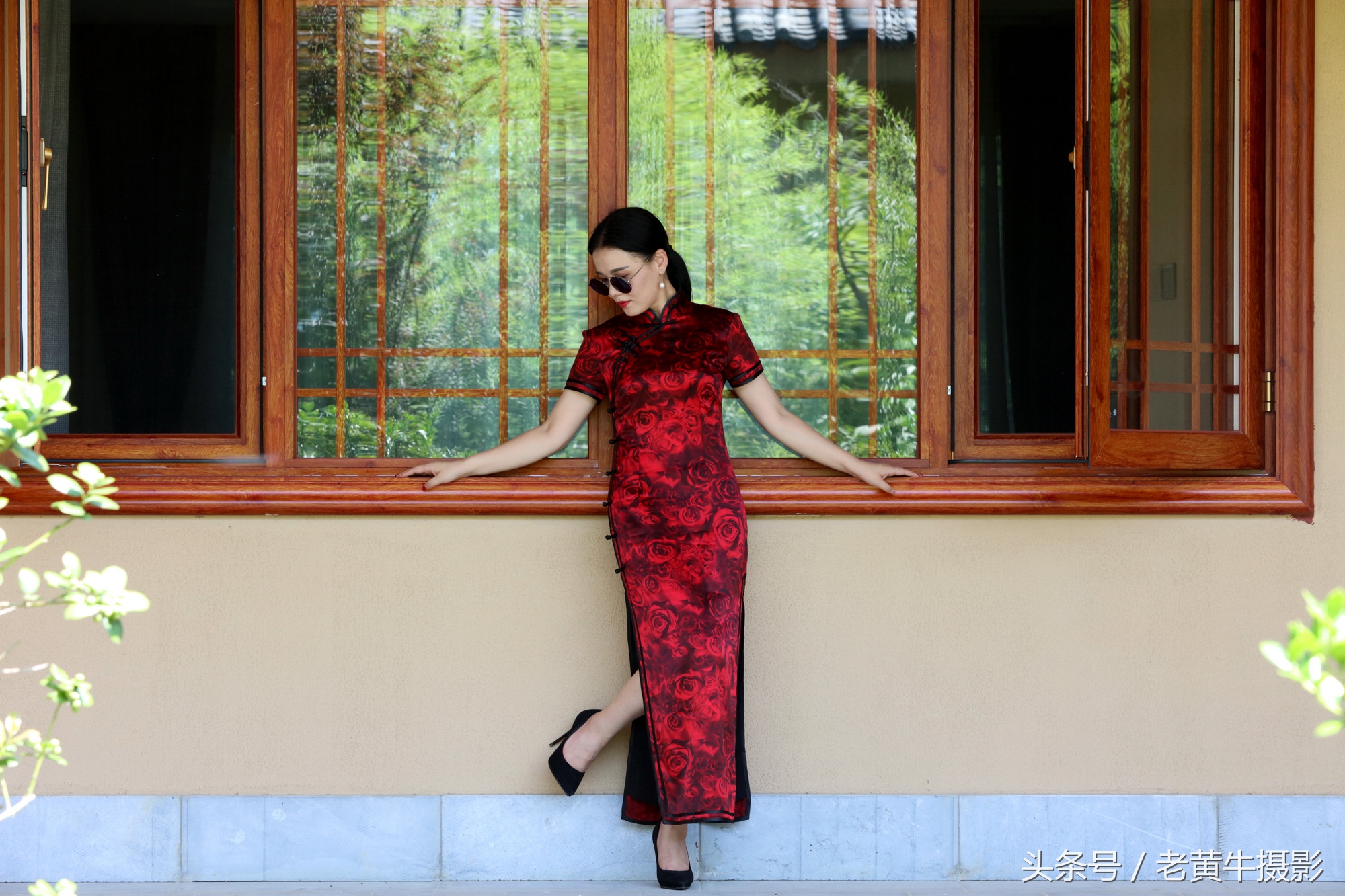 京山老年旗袍秀视频,月季园旗袍走秀