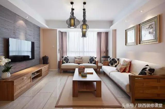 中式无主灯客厅吊顶效果图,80平客厅法式吊顶