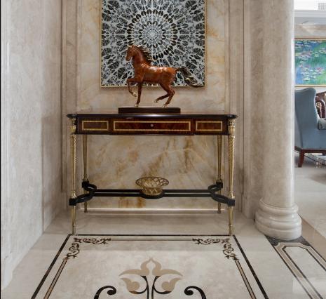 客厅水刀拼花地砖效果图,客厅水刀地面拼花好看吗