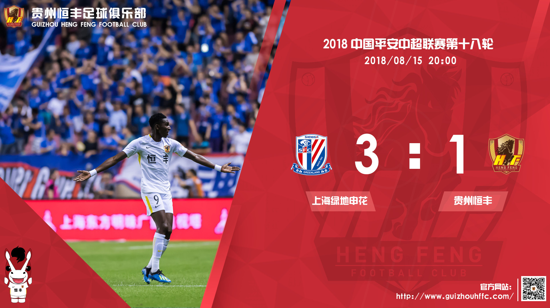 哈木造点+斯蒂夫罚中贵州恒丰客场1-3负于上海绿地申花