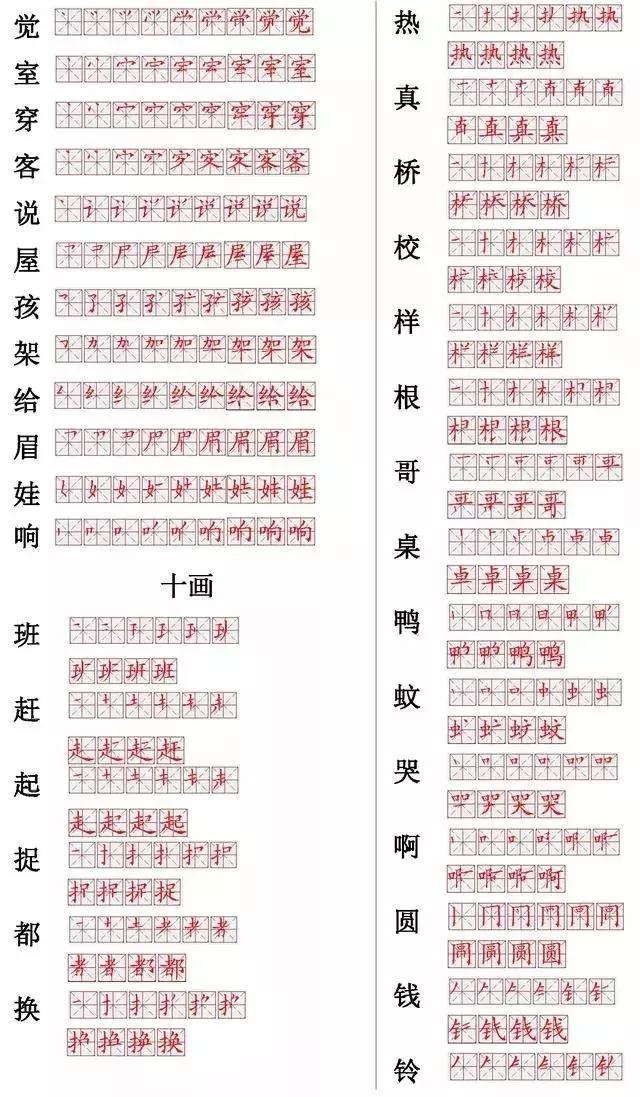 小学1-6年级笔画笔顺练习,560个常用字笔顺大全