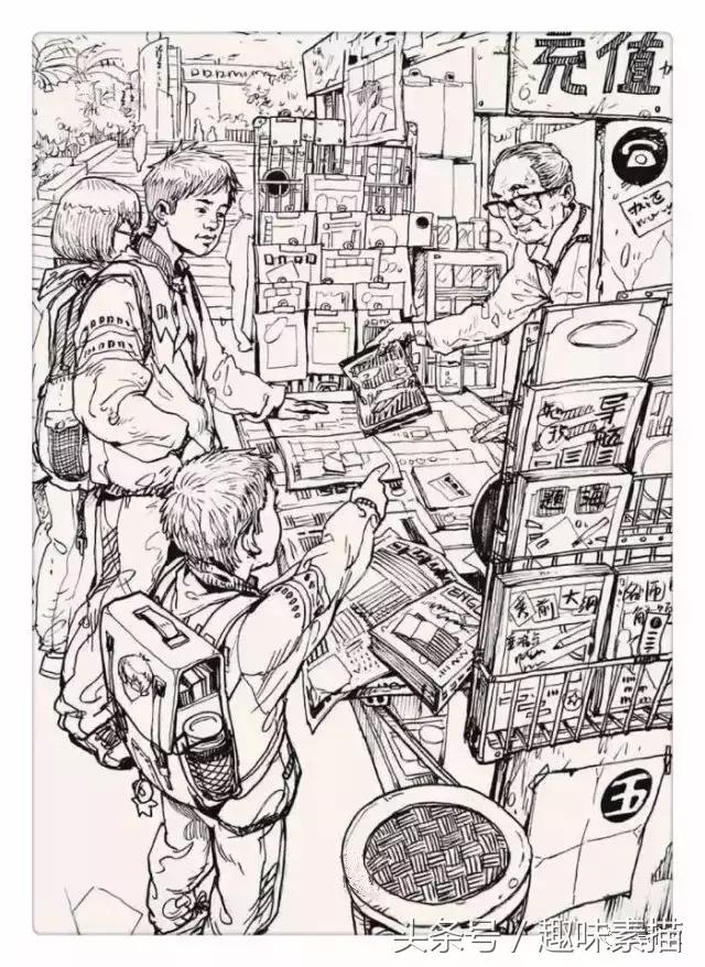 场景速写中的中心、构图、情节、动态、道具及背景的合理画法分析