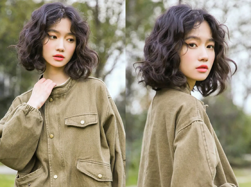 水波纹蛋卷烫图片中短发,2019女短发蛋卷烫发型