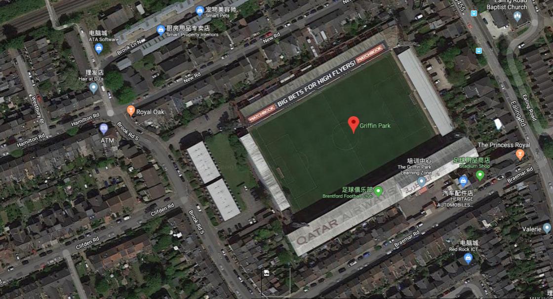 伦敦的著名足球场,用谷歌地图看地方