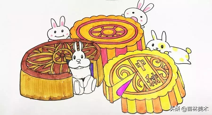 中秋节绘画作品二年级嫦娥和玉兔,中秋节兔子装饰画