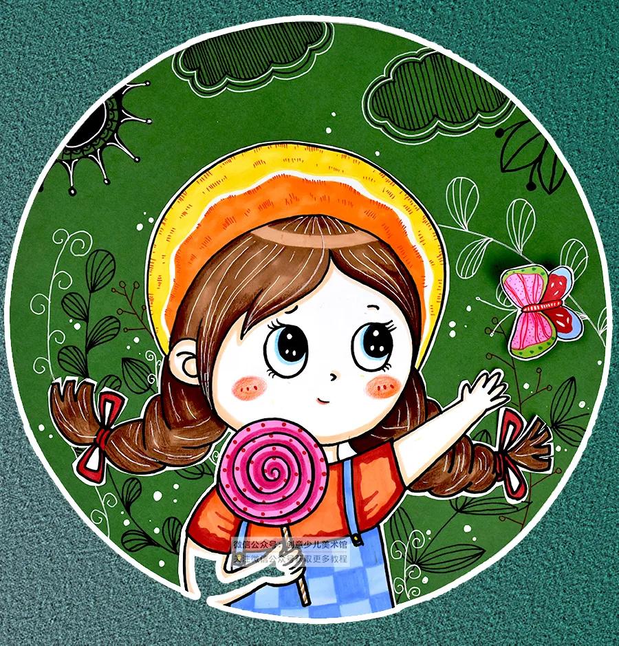 春天题材的儿童画人物图,儿童画卡通人物可爱简单