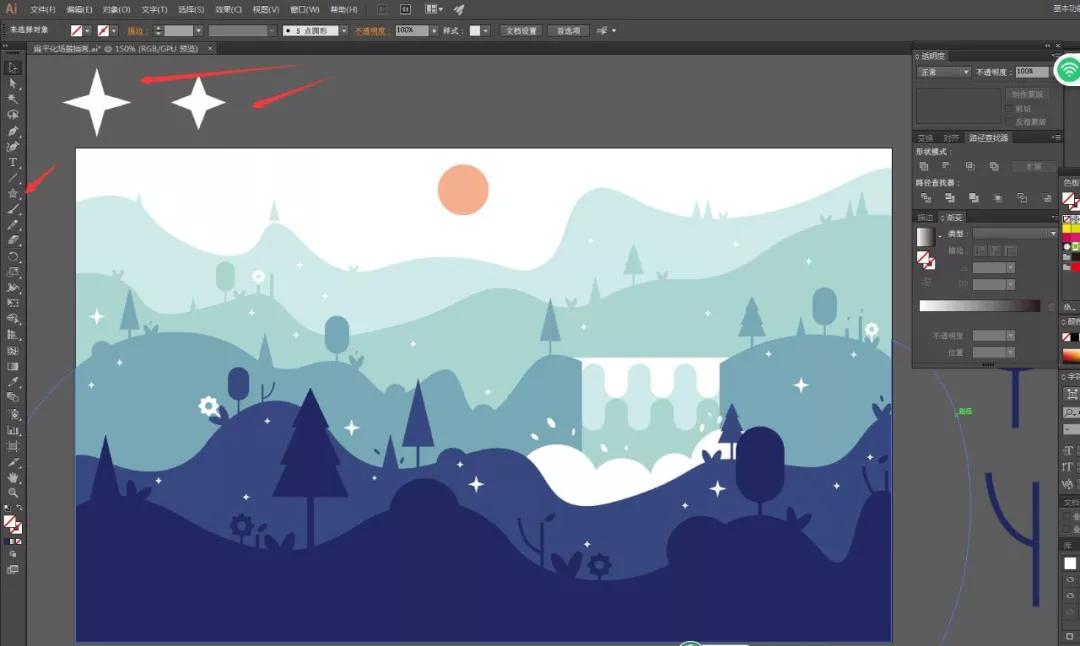扁平风插画入门教程,cdr扁平风景插画教程