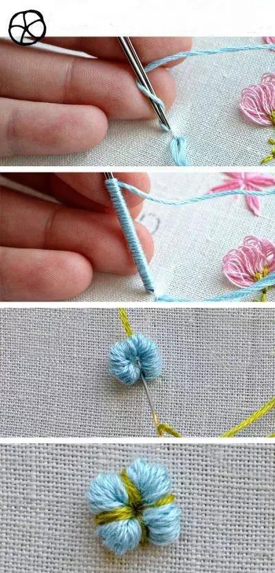 刺绣教程4种简单的小花图案,精美的立体花朵刺绣教程