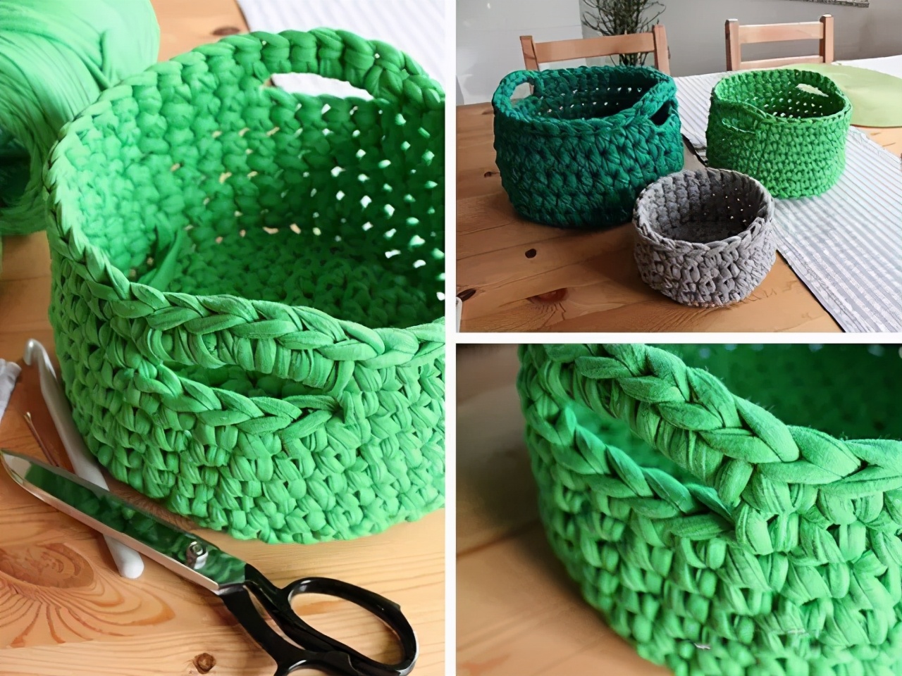 收纳盒子用布条线钩怎么钩视频,用三种毛线钩的收纳物